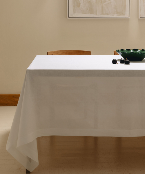 Classic Mitred Linen Tablecloth, White