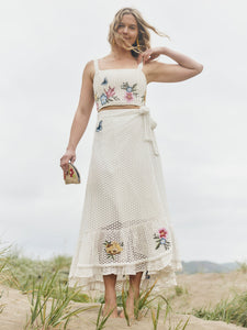 Charlotte Skirt in Cream Crochet/Multicolor Floral Embroidery