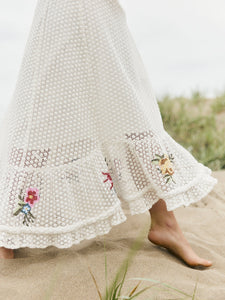 Charlotte Skirt in Cream Crochet/Multicolor Floral Embroidery
