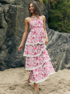 Emma Tiered Dress in Carmine Rose Floral