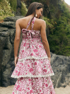 Emma Tiered Dress in Carmine Rose Floral