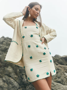 Maria Mini Dress in Ivory & Turquoise