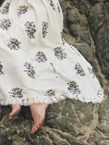 Gavin Midi Dress in Oatmeal Bluesy Beaded Floral