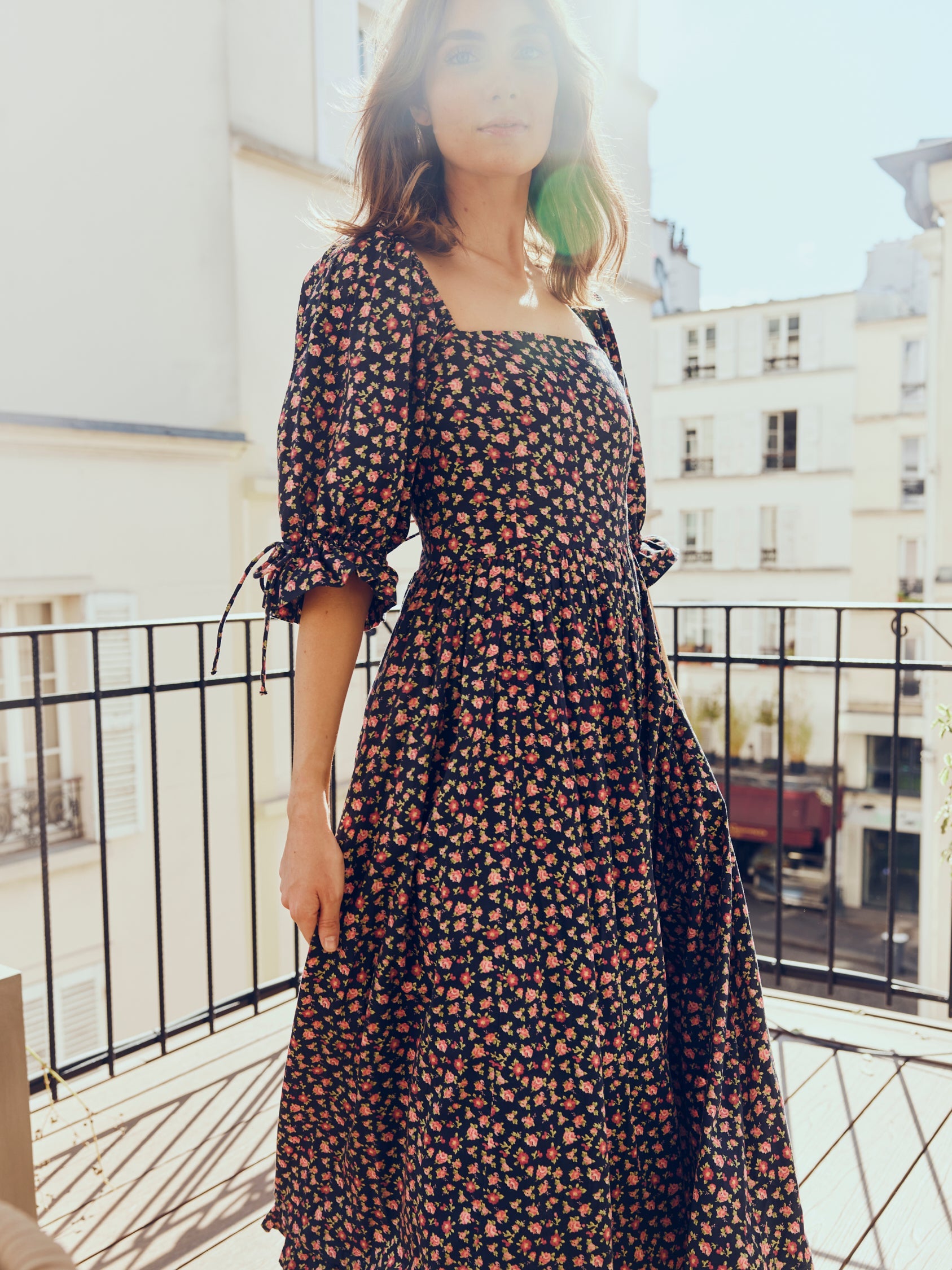 Grace Midi Dress in Black Rose Floral