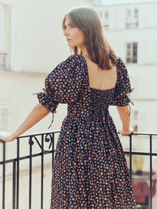 Grace Midi Dress in Black Rose Floral