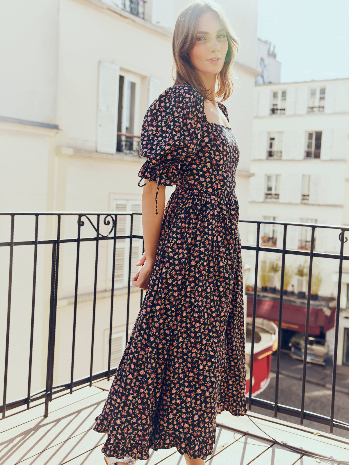 Grace Midi Dress in Black Rose Floral