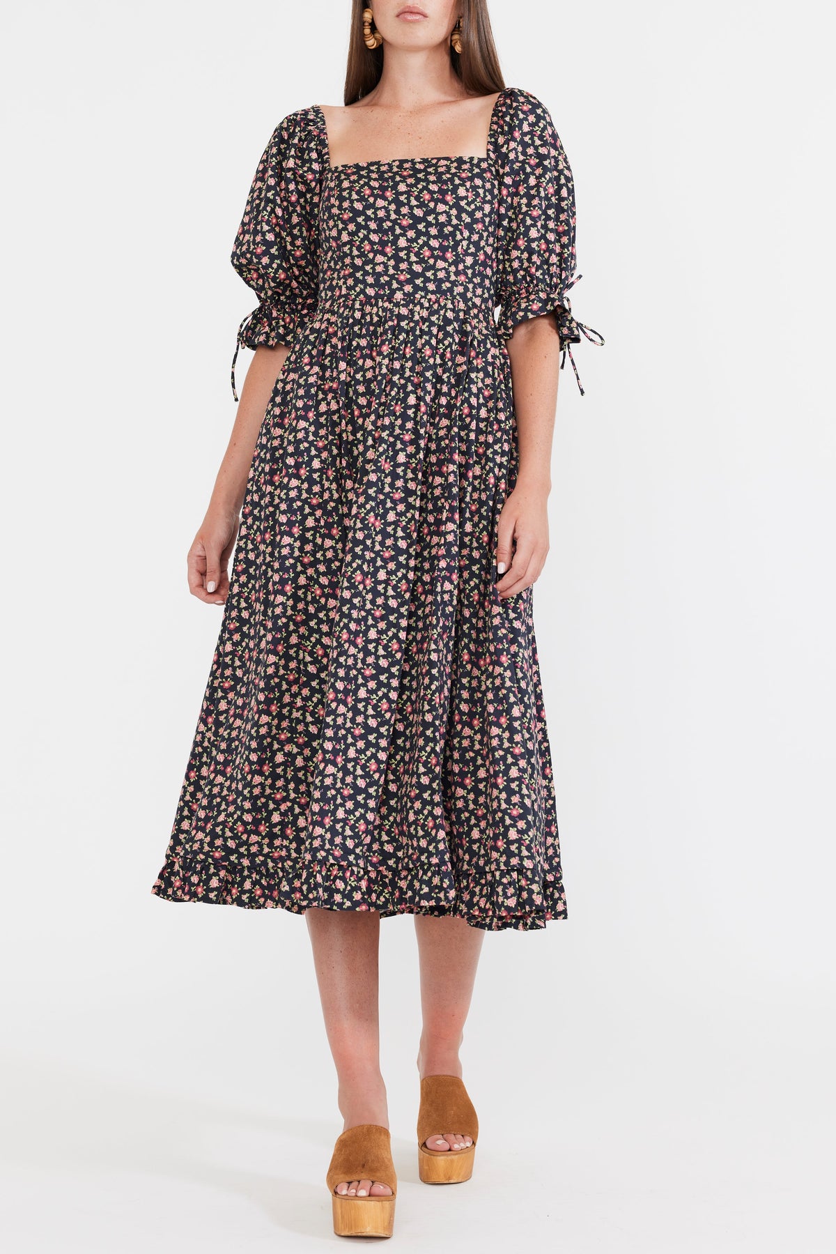 Grace Midi Dress in Black Rose Floral