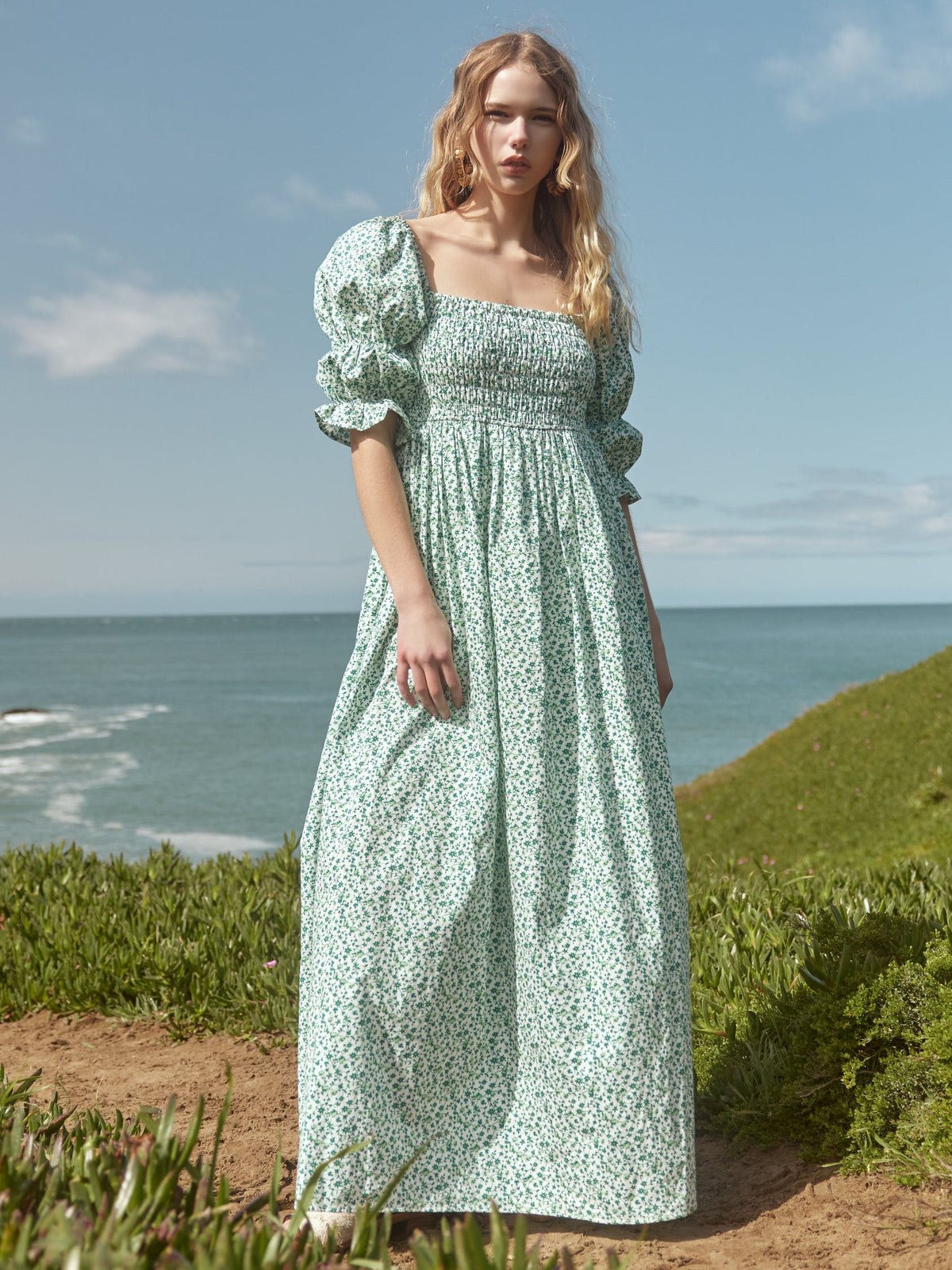 Audra Dress in Ivory/Grassy Knoll Ditsy Floral