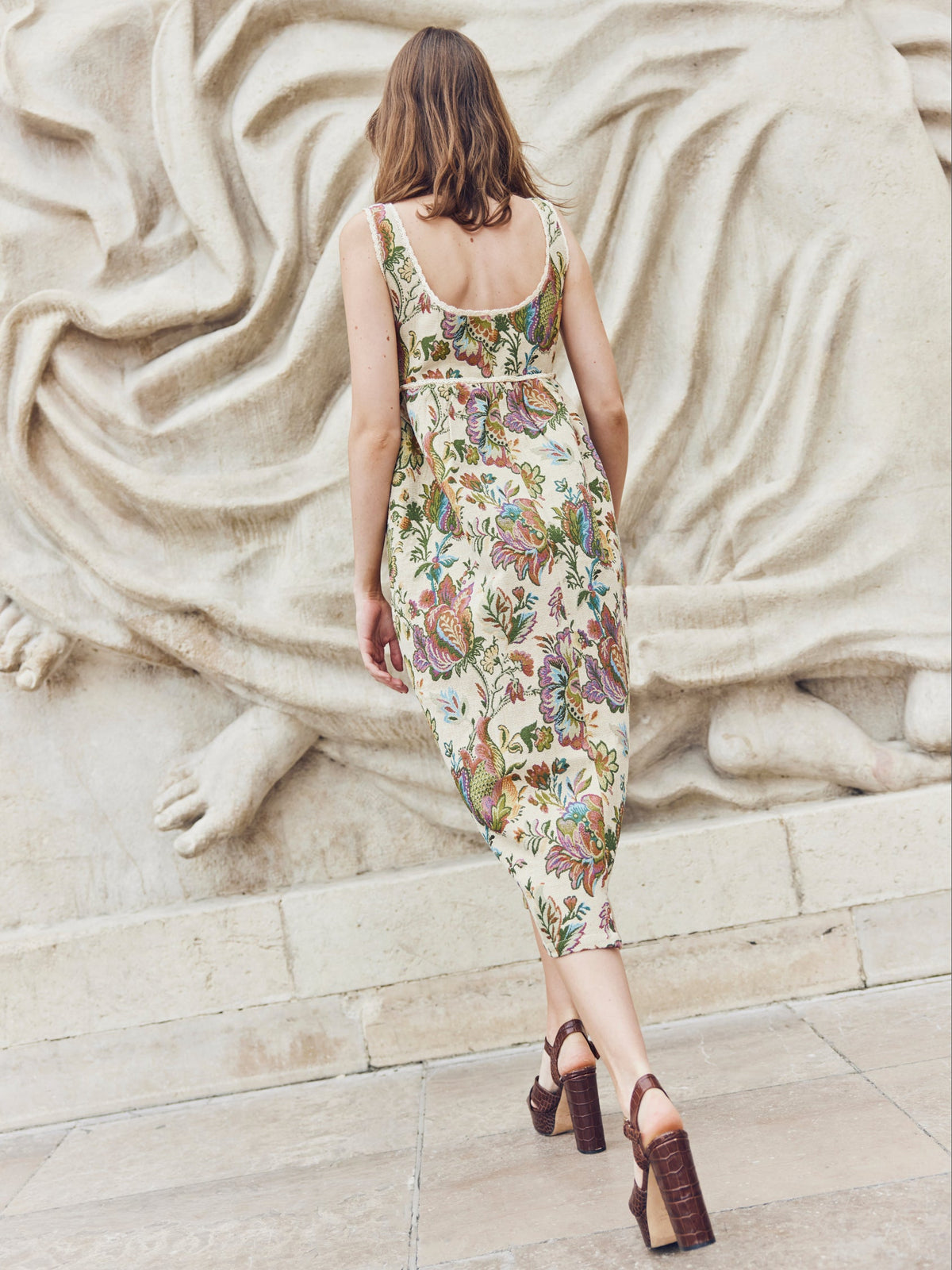 Emily Midi Dress in Rainbow Floral Jacquard