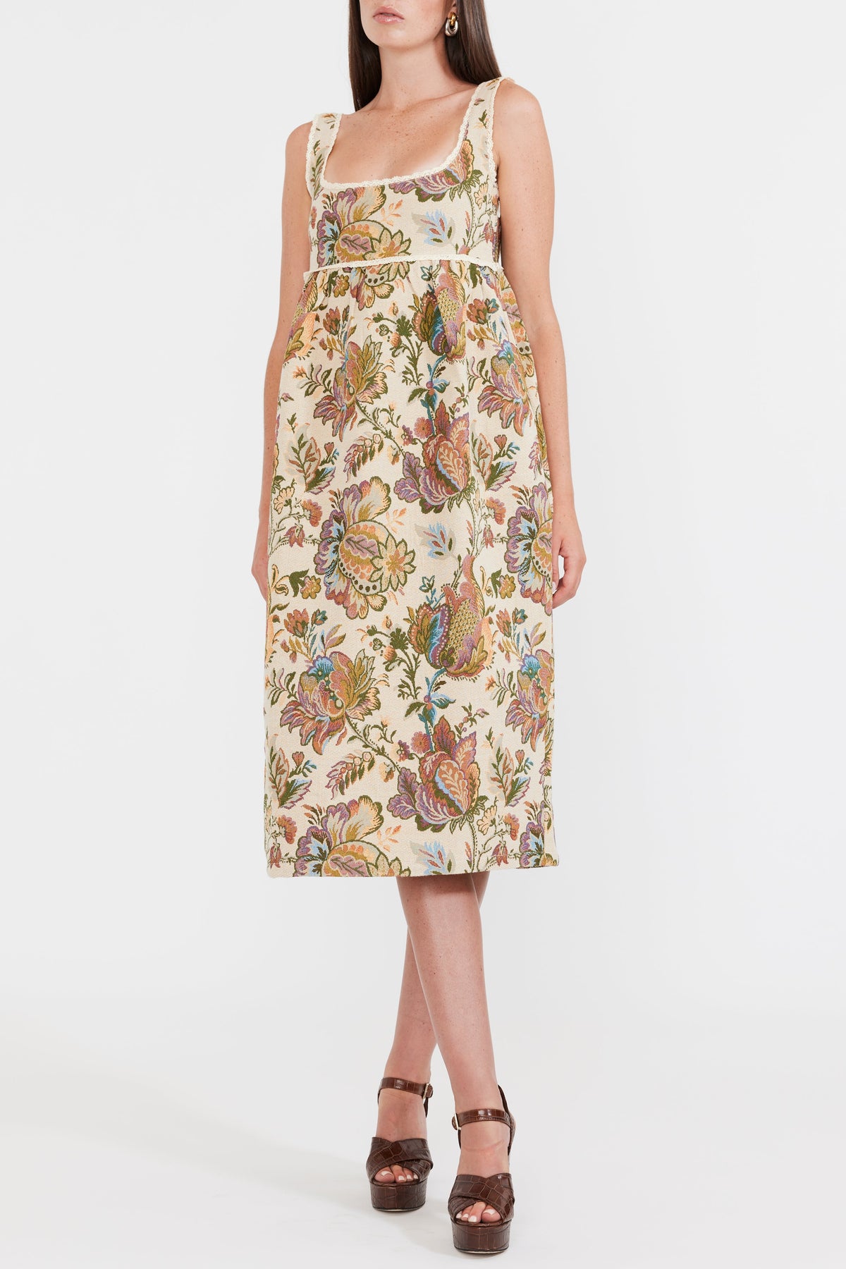 Emily Midi Dress in Rainbow Floral Jacquard