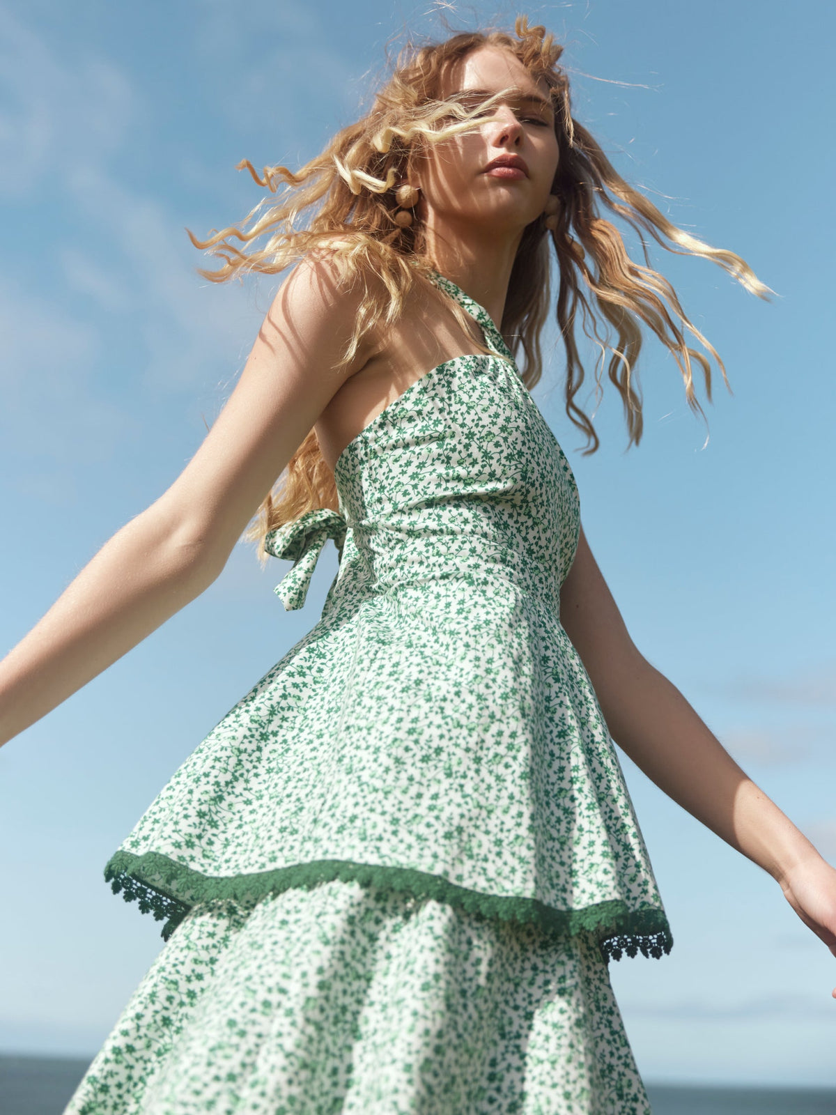 Emma Tiered Dress in Ivory/Grassy Knoll Ditsy Floral