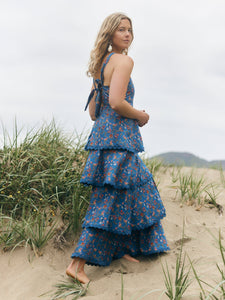 Emma Tiered Dress in Blue Floral Spritz