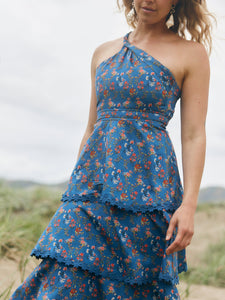 Emma Tiered Dress in Blue Floral Spritz