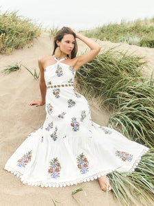 Isabel Dress in White with Bouquets