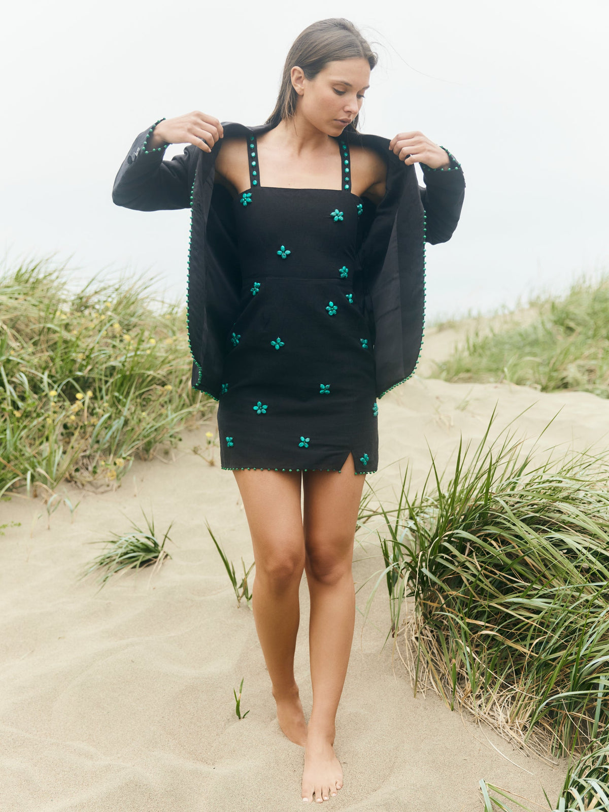 Maria Mini Dress in Black & Turquoise