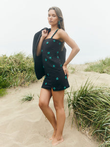 Maria Mini Dress in Black & Turquoise