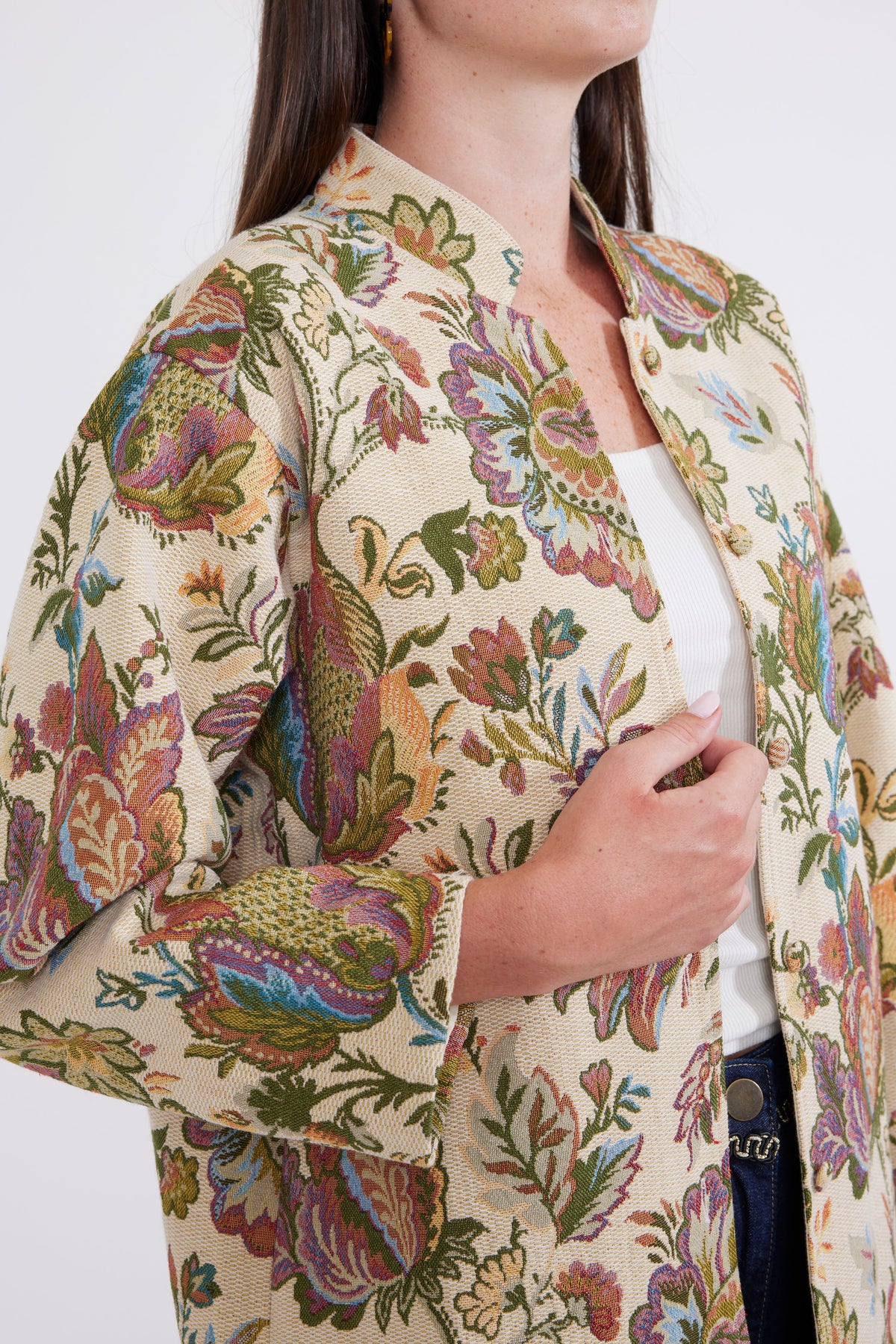 Janean Midi Jacket in Rainbow Floral Jacquard