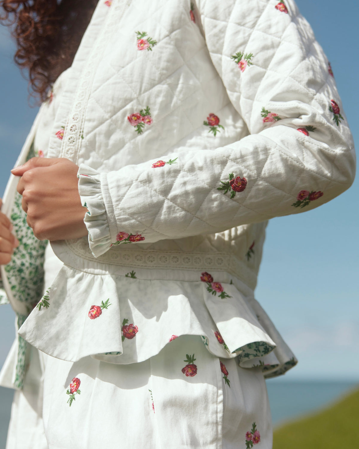 Katie Reversible Jacket in Sugar/Salsa Ditsy Floral Embroidery