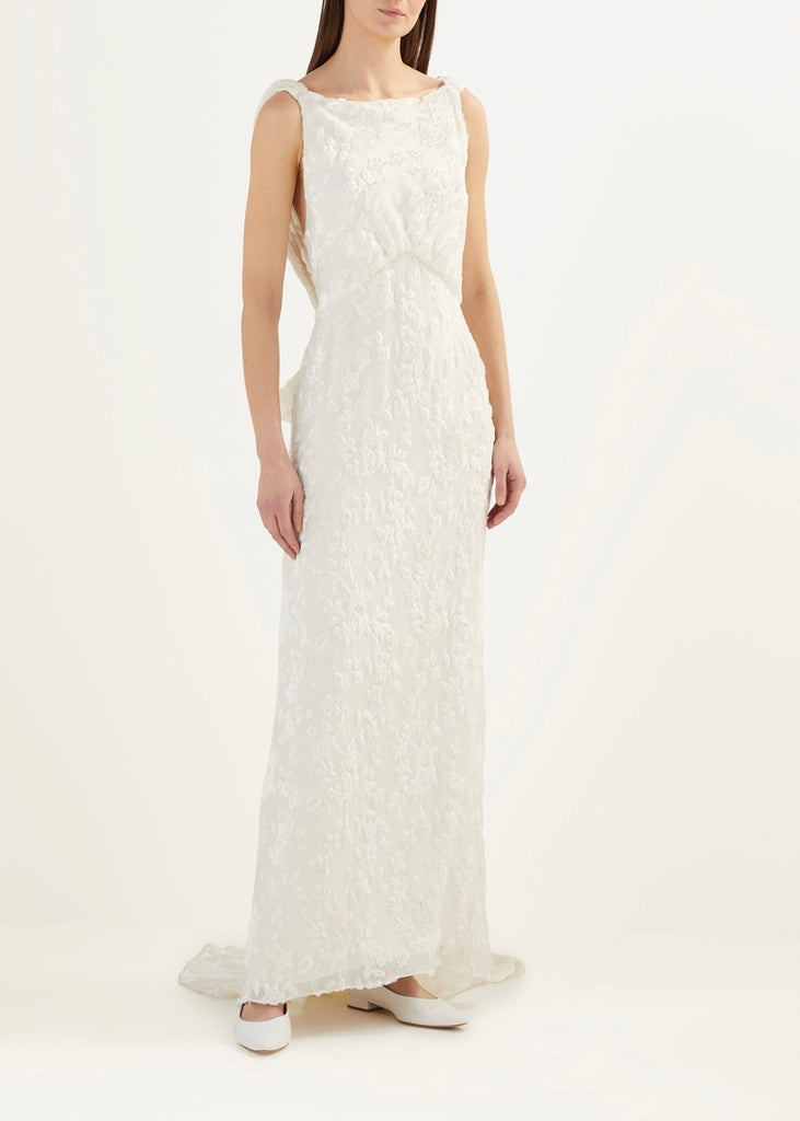 Mae Gown in White Floral Burnout Velvet Over The Moon