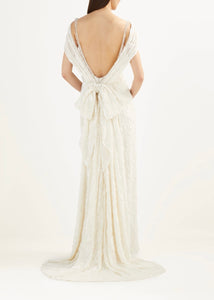 Mae Gown in White Floral Burnout Velvet