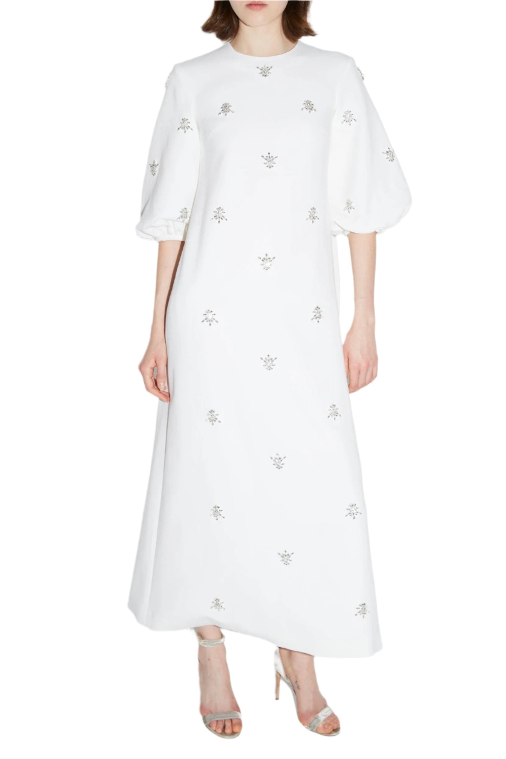 Joelle Dress Pure White Embellished Crepe