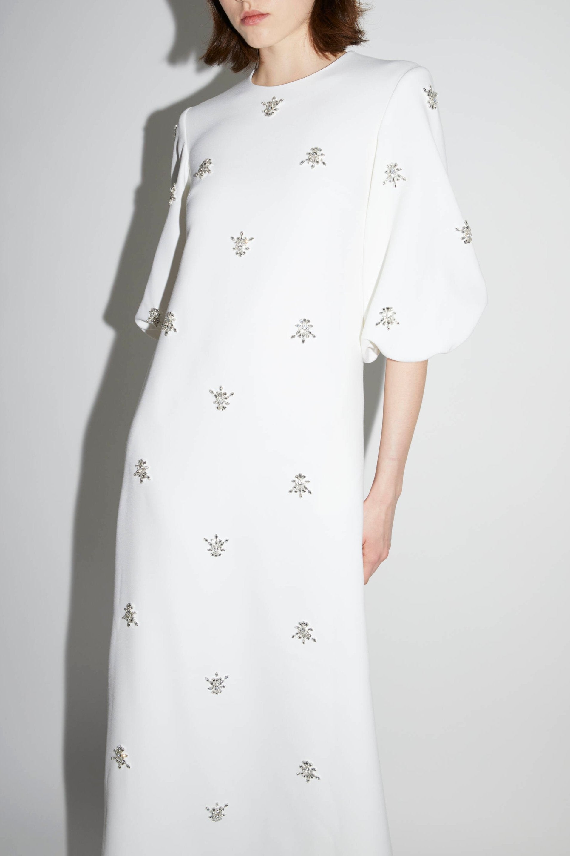 Joelle Dress Pure White Embellished Crepe