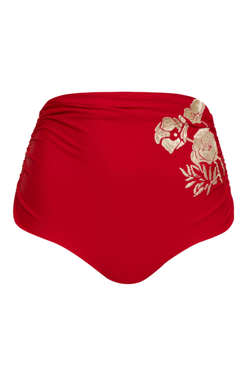 Victoria Embroidered Bottom in Red & Fuchsia