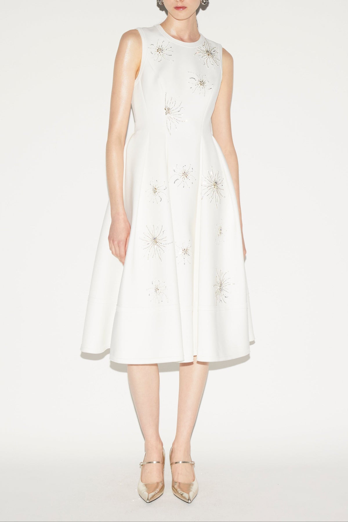 May Dress White Embellished Scuba