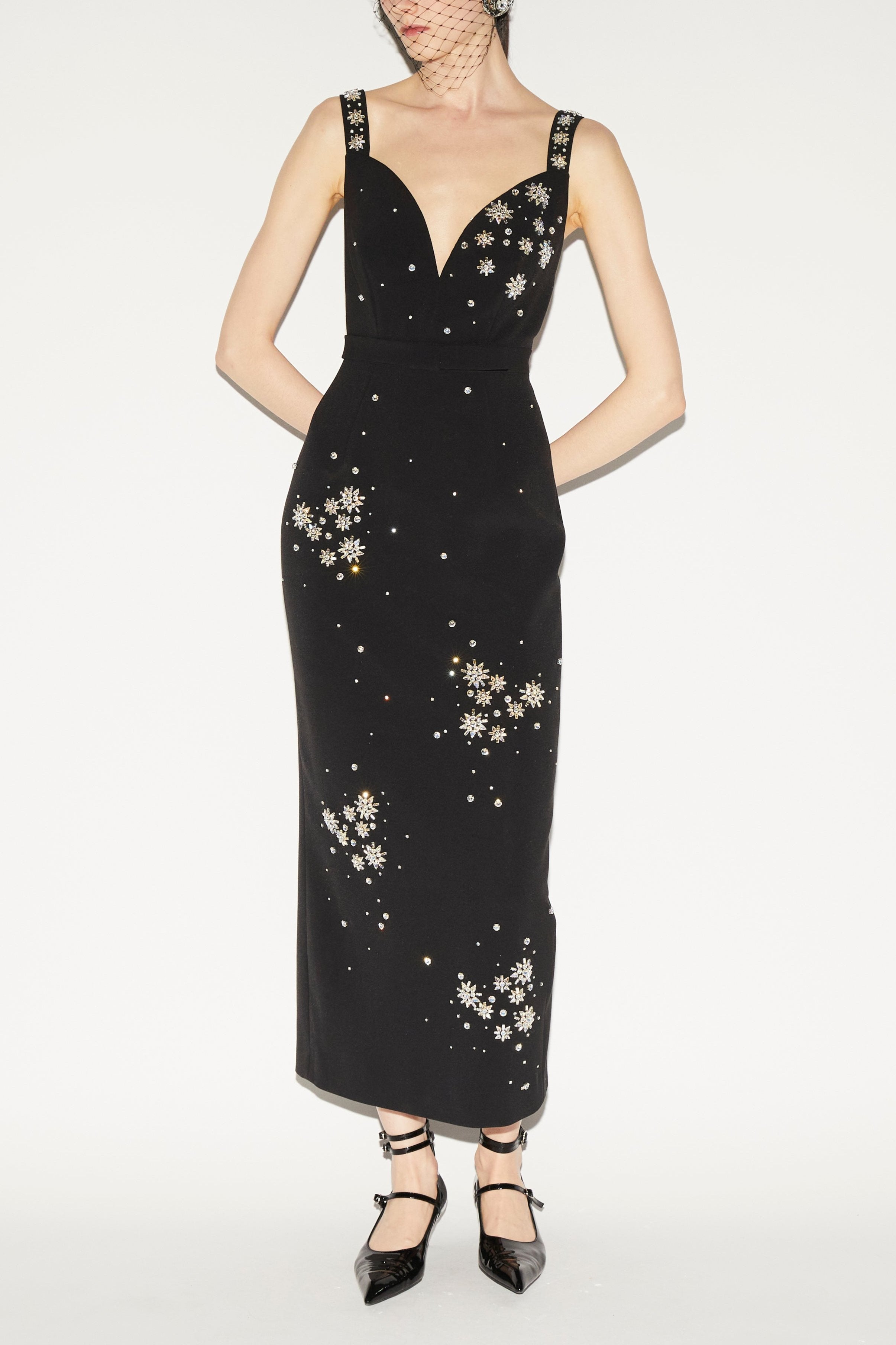 Brandy Dress Black Embellished Crepe