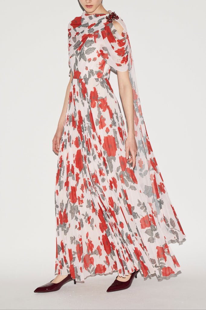 chiffon dress red print Radiant Ruby Red Floral Print Chiffon Maxi Dress