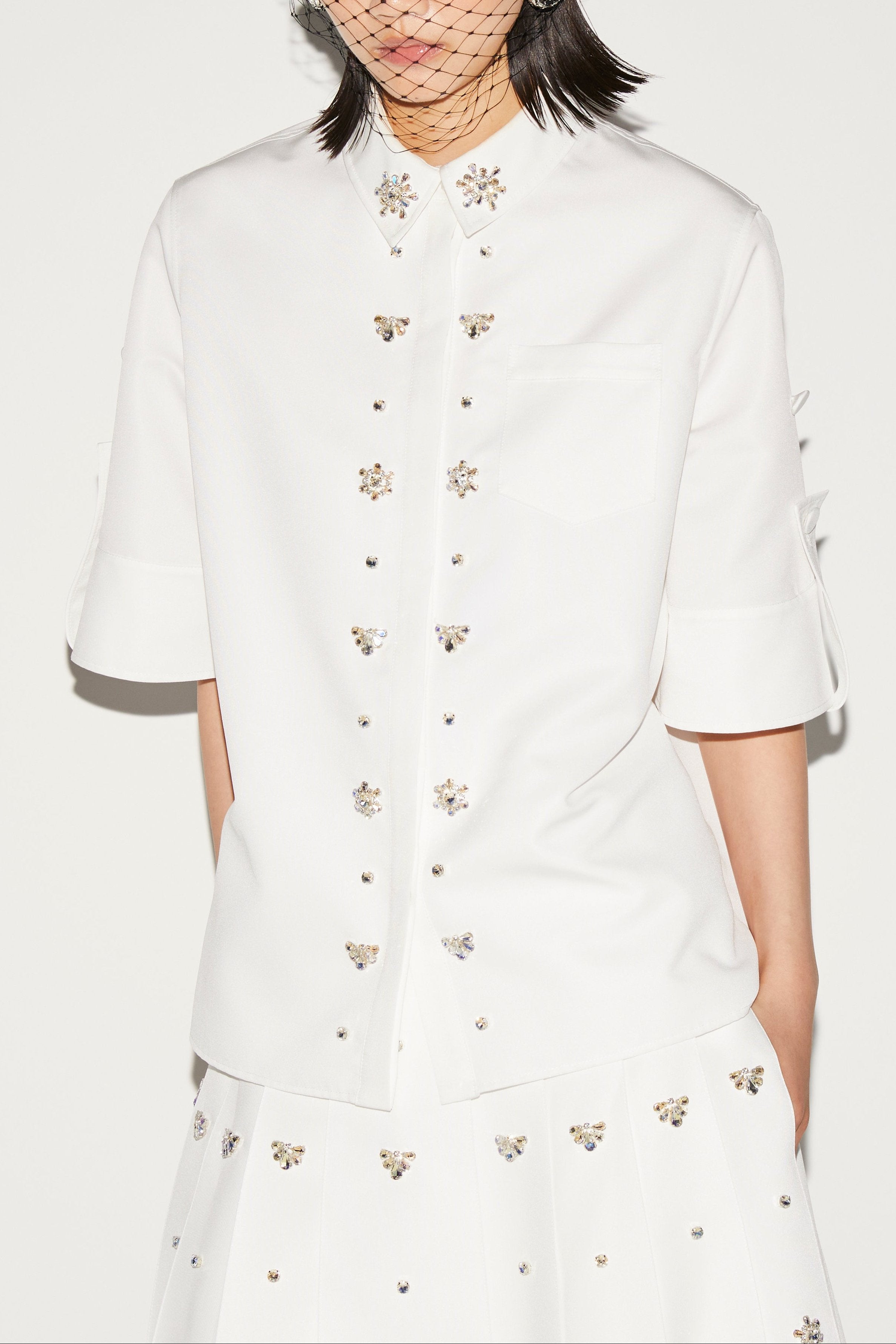 Fern Top White Embellished Faille