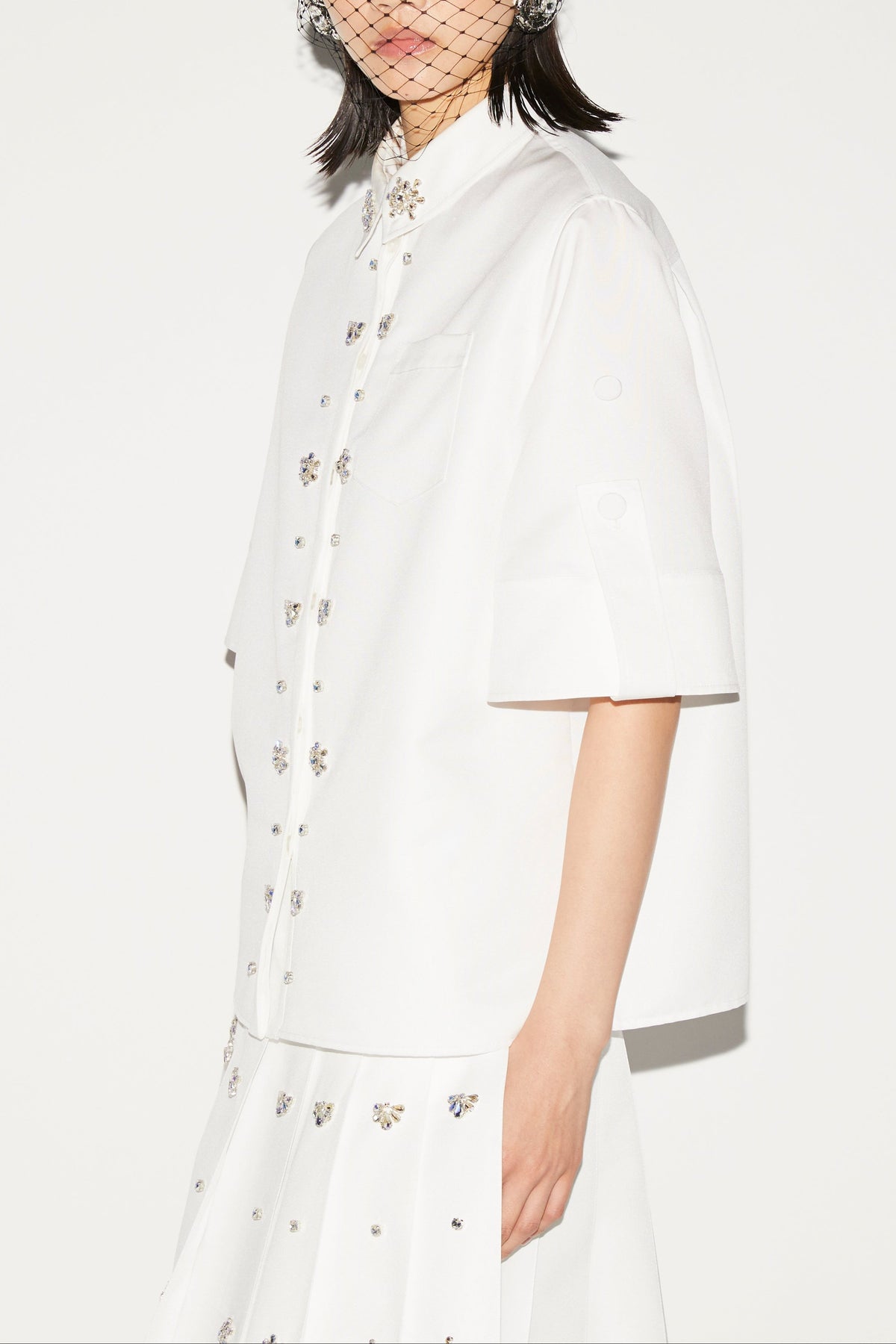 Fern Top White Embellished Faille