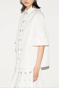 Fern Top White Embellished Faille