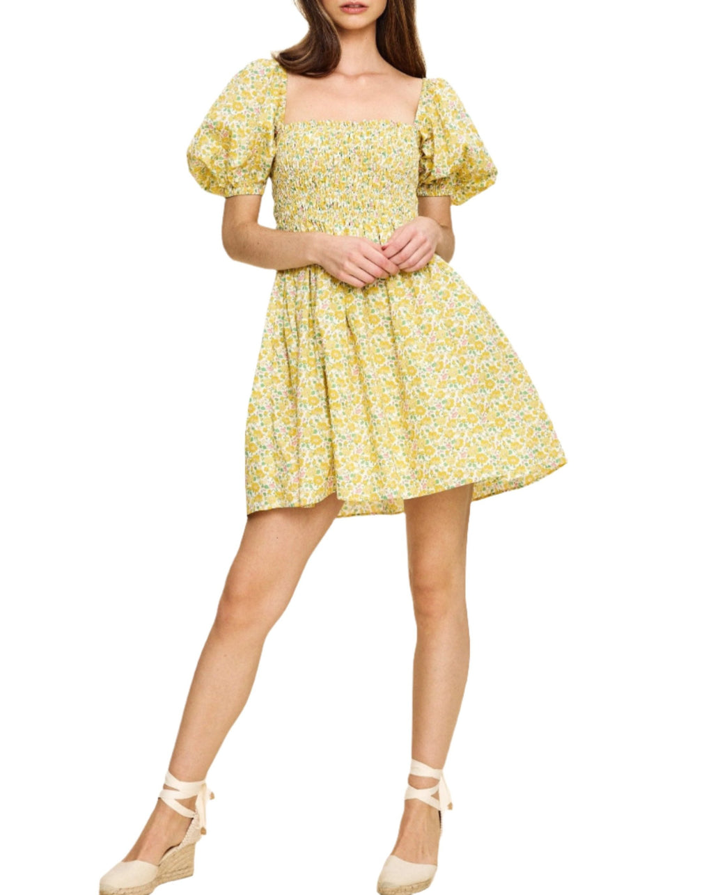 Aisla Mini Dress in Yellow Liberty Floral Yellow Liberty Floral / L