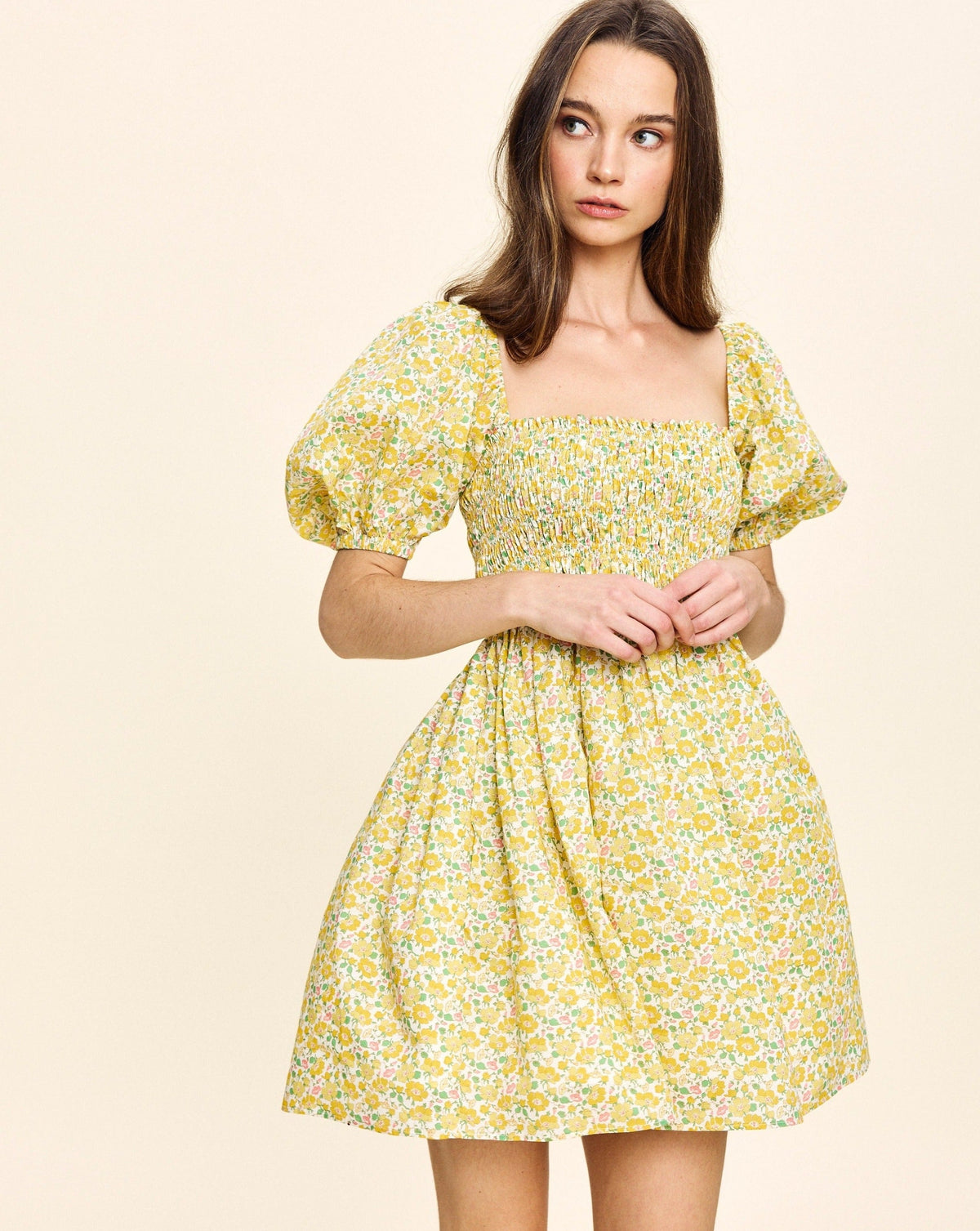 Aisla Mini Dress in Yellow Liberty Floral