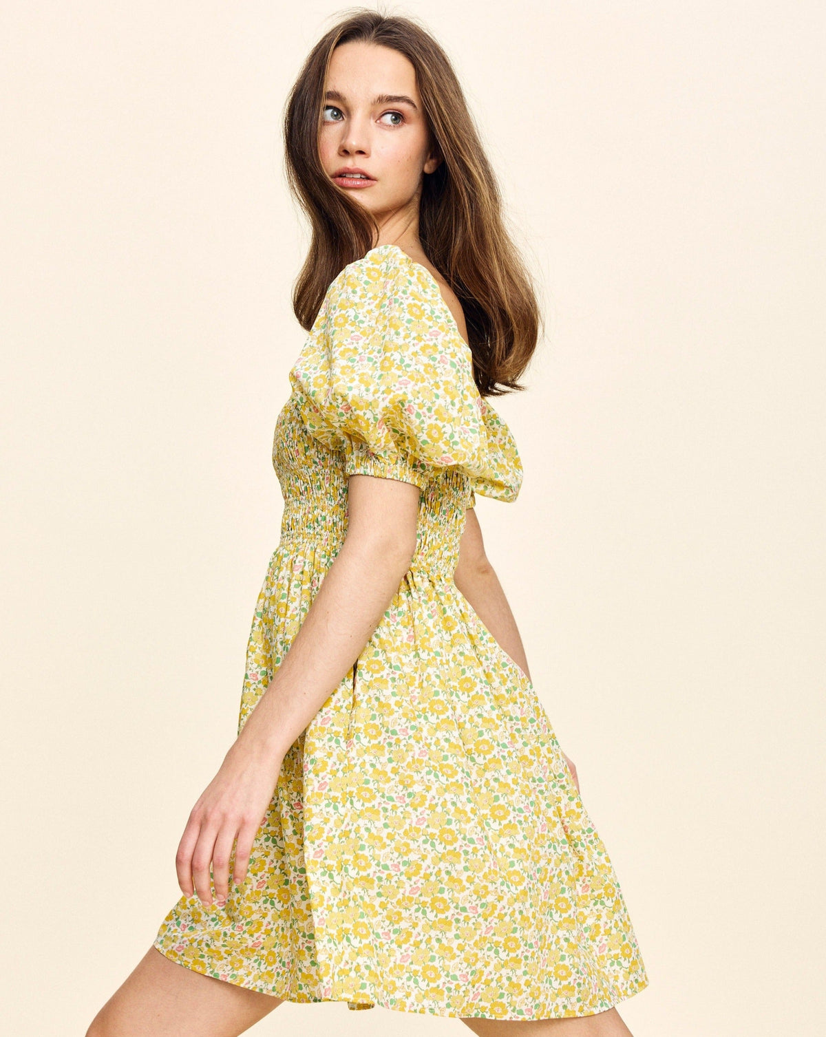 Aisla Mini Dress in Yellow Liberty Floral | Over The Moon Aisla Mini Dress in Yellow Liberty Floral | Over The Moon