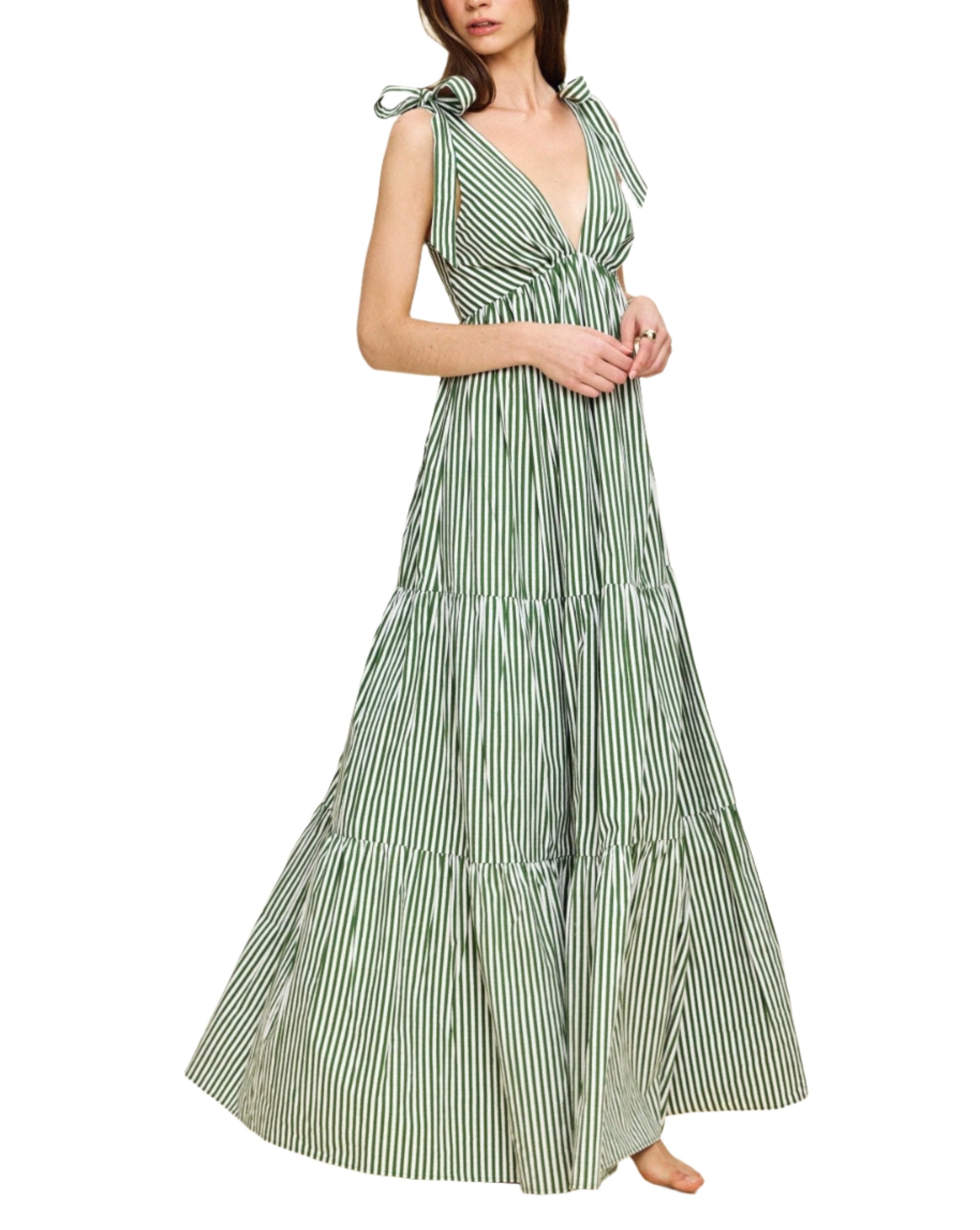 Betsy Dress in Vert Stripe