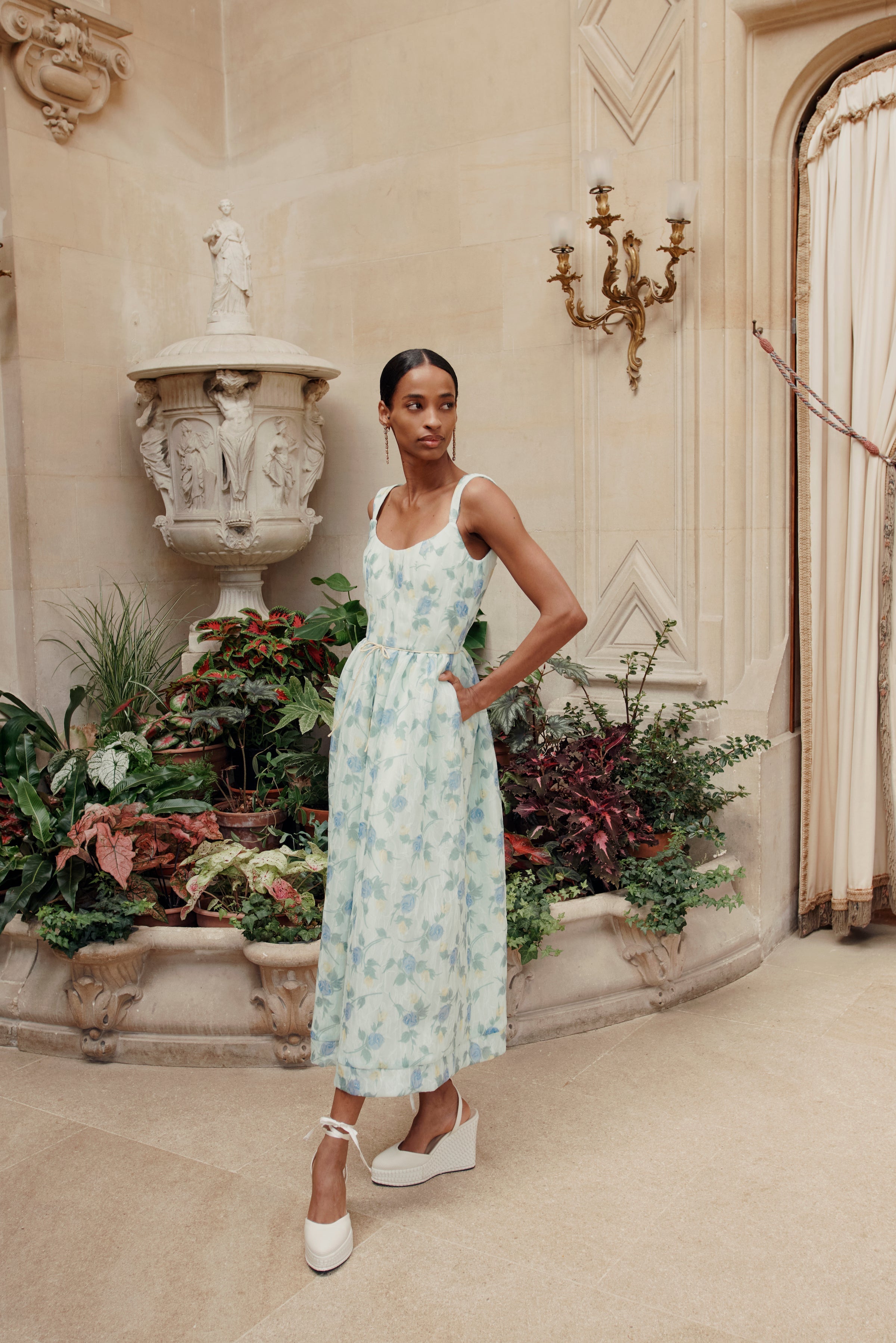 Apple Floral Organza Midi Dress