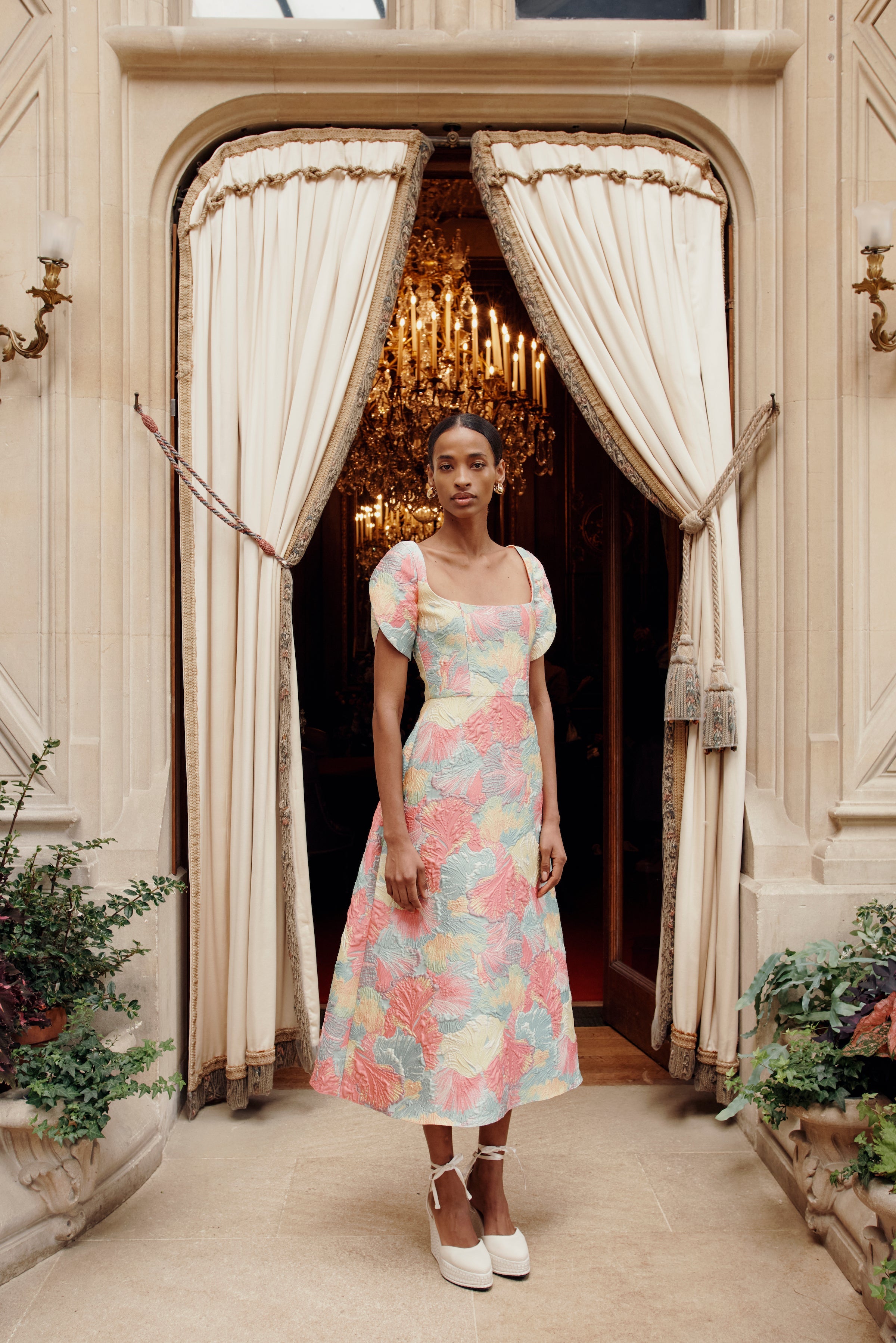 Astrid Sherbet Brocade Midi Dress