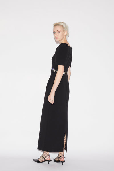 huishan zhang arlene crystal-embellished crepe midi dress Myrna Dress Black Embellished Crepe US 2