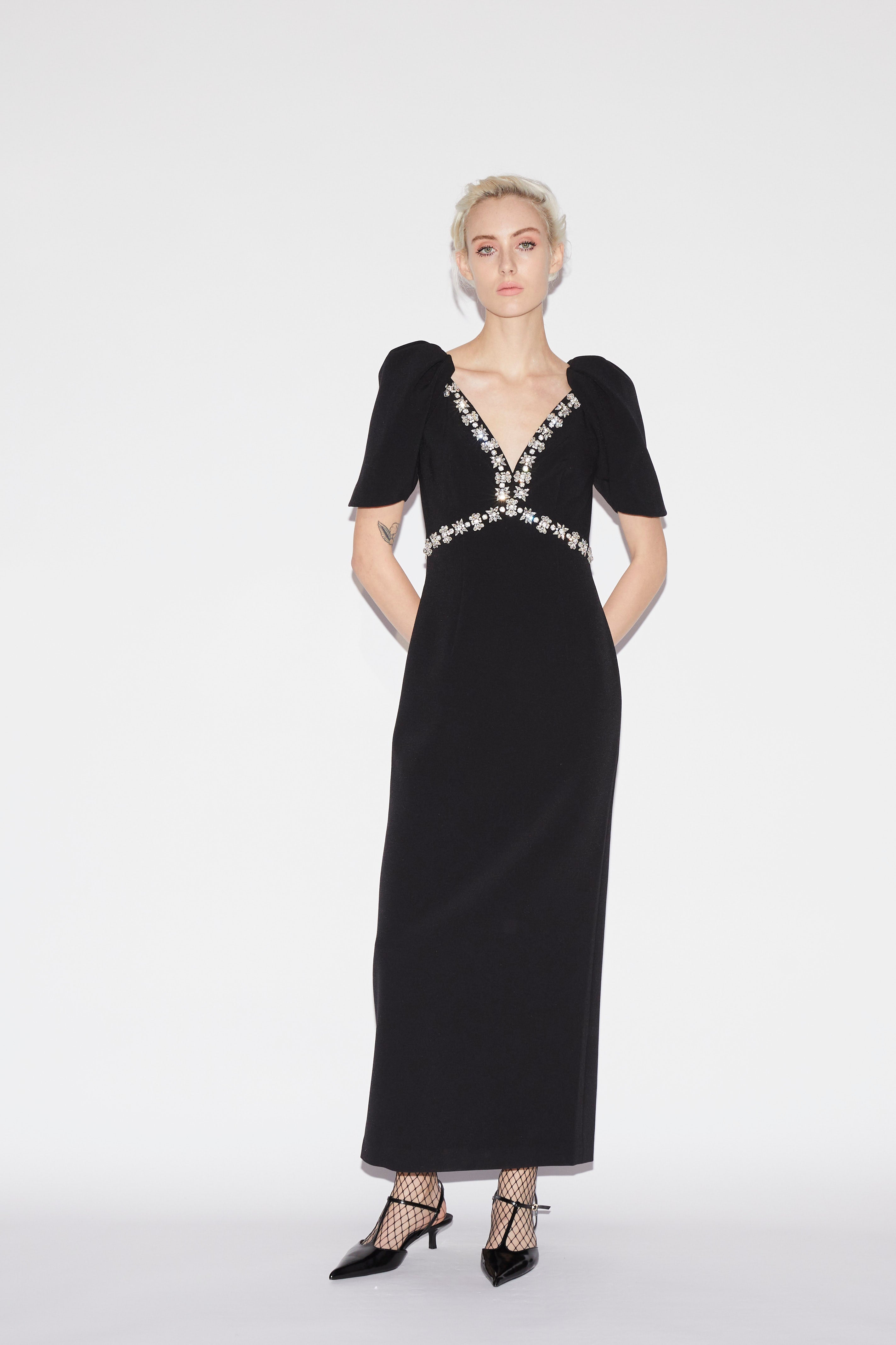 Myrna Dress Black Embellished Crepe