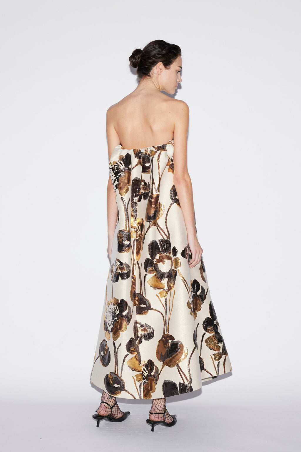 Cheryl Midi Dress Ivory Gold Jacquard