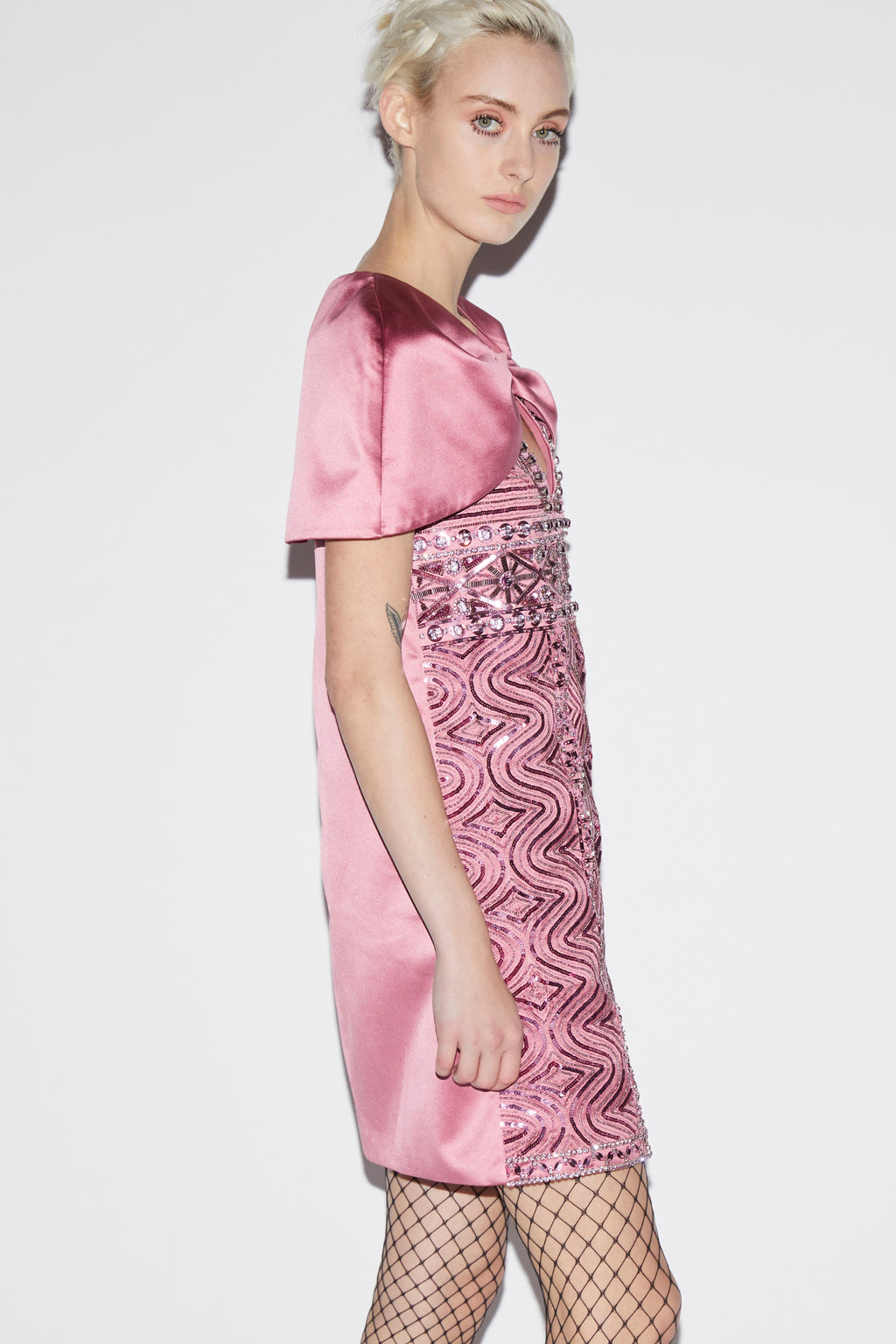 Kathy Dress Pink Embroidered Duchesse
