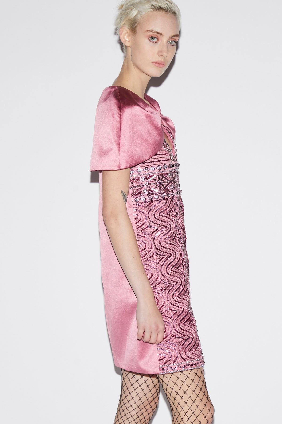 Kathy Dress Pink Embroidered Duchesse