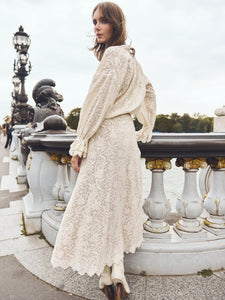 Carly Midi Skirt in Ivory Crochet Lace