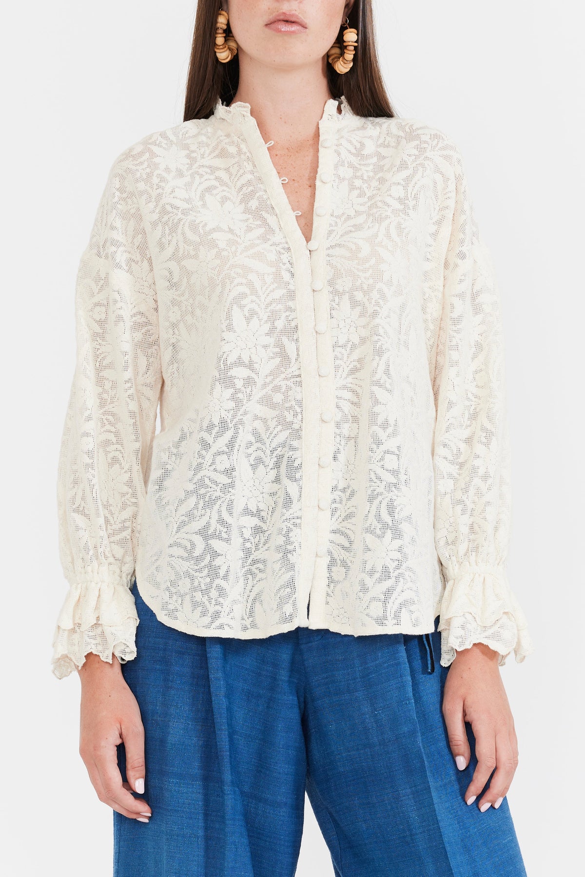 Bellissima Button Down in Ivory Crochet Lace