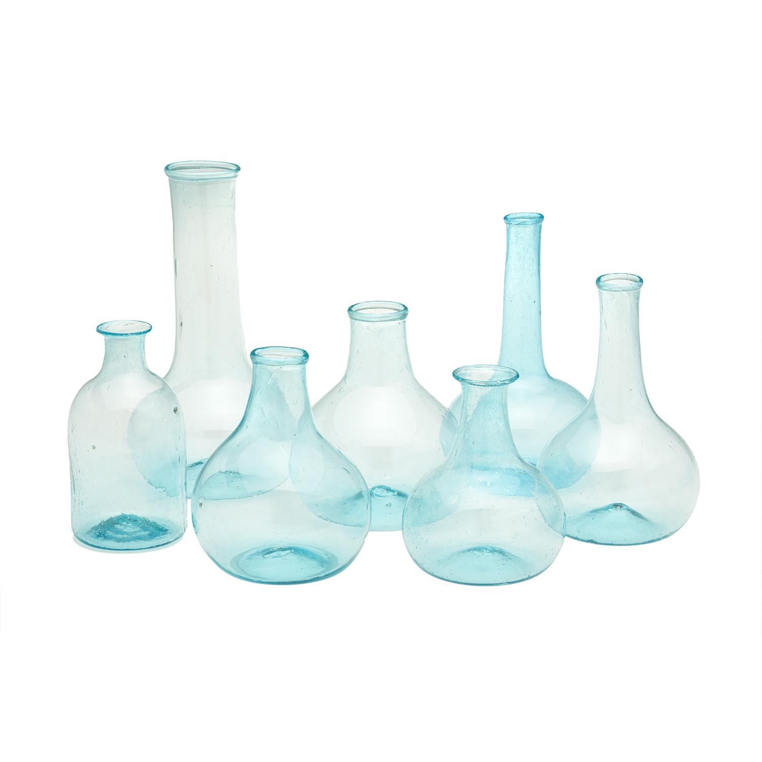 Aquamarine Decorative Bottles, Set of 7