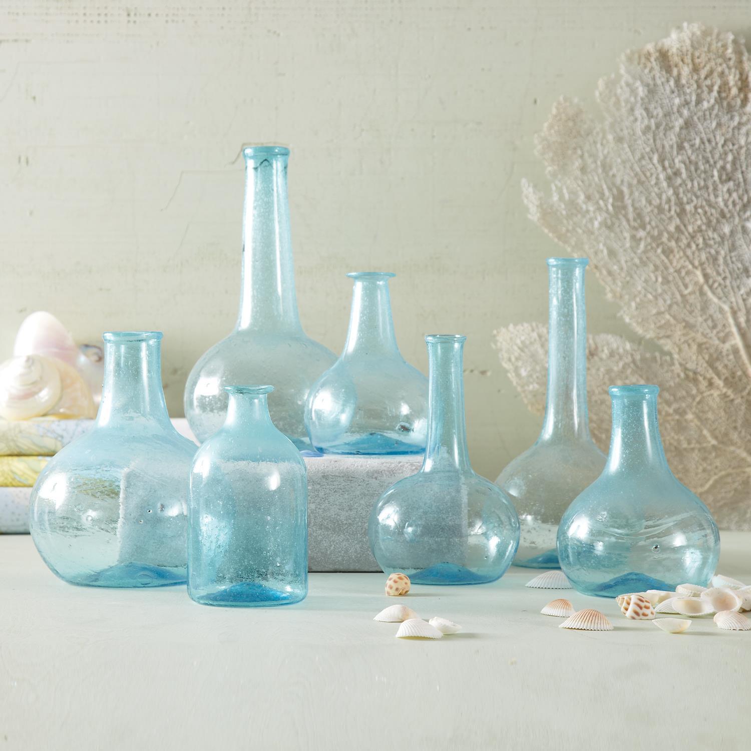 Aquamarine Decorative Bottles, Set of 7