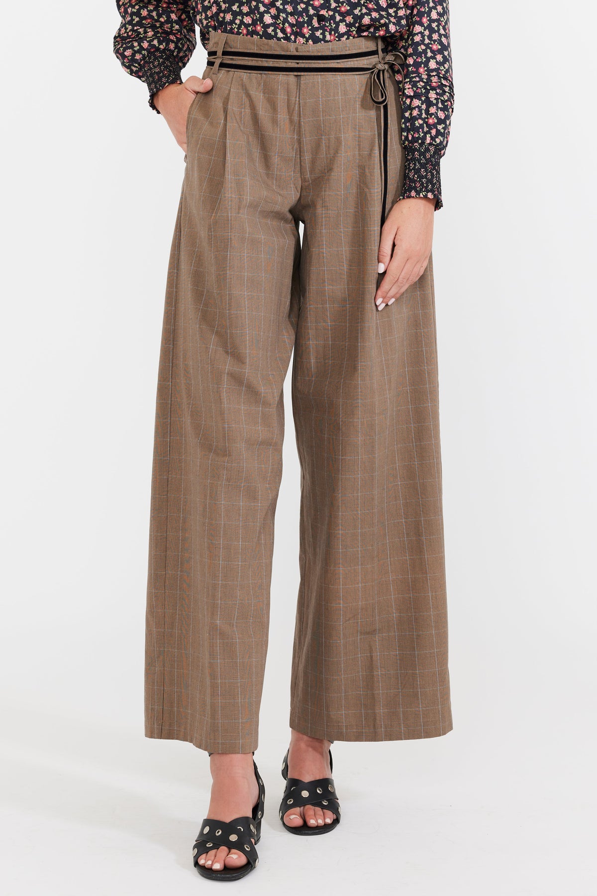 Willow Pant in Coco Check With Baby Blue Pinstripe