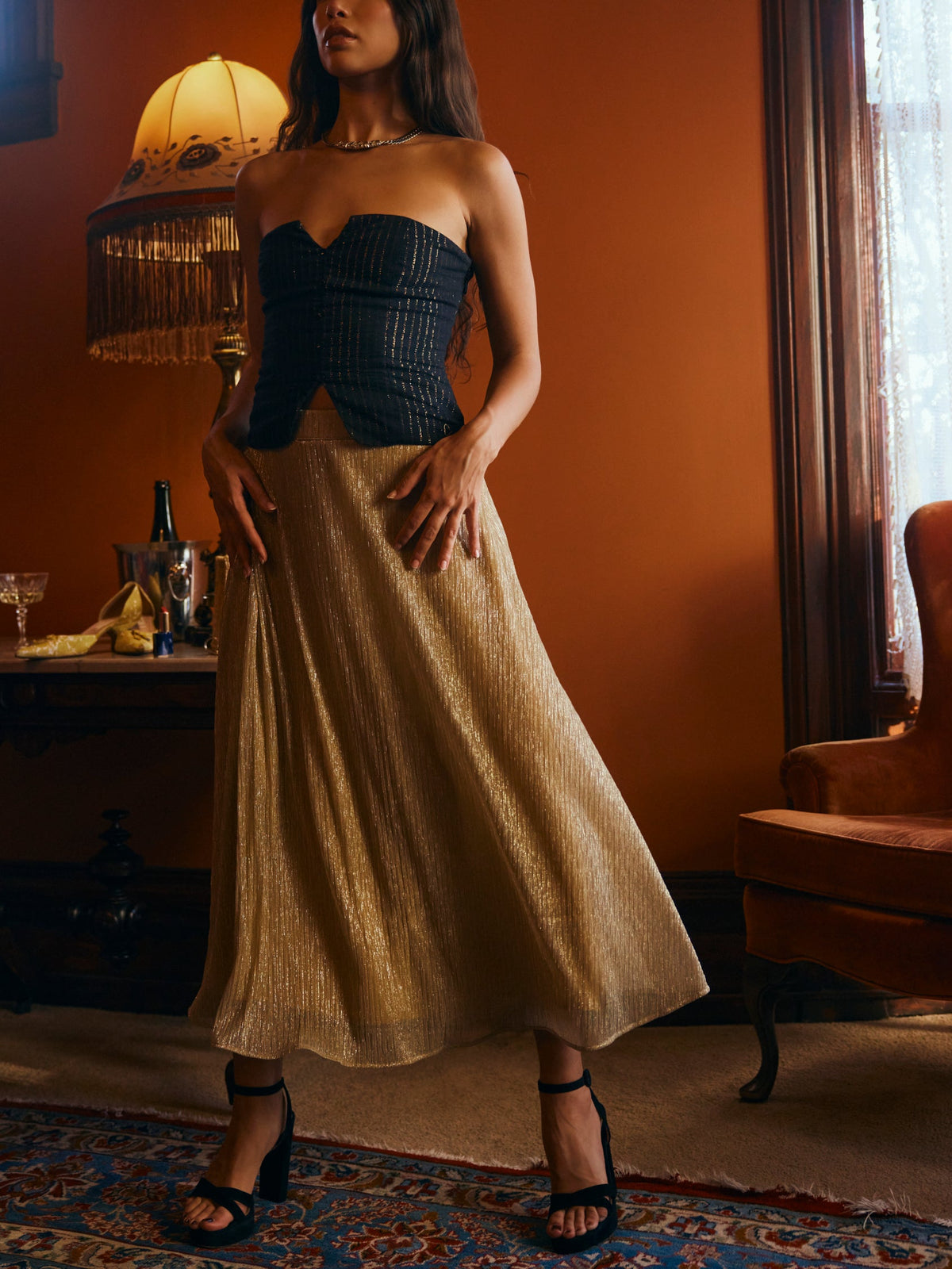 Erin Skirt in Gold Shimmer Crinkle